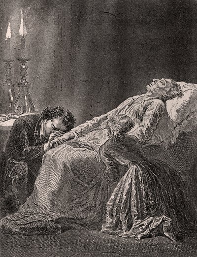 Death of Jean Valjean between Cosette and Marius (illustration from Les Misérables, 19th Century) by Alphonse Marie de Neuville